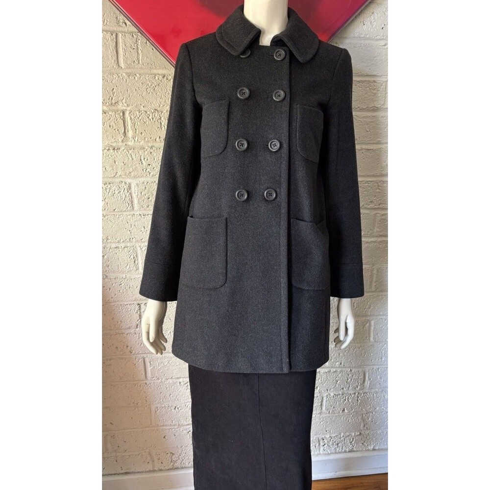 J. CREW Women Size Small Pea Coat Charcoal Black Wool Double Breasted
